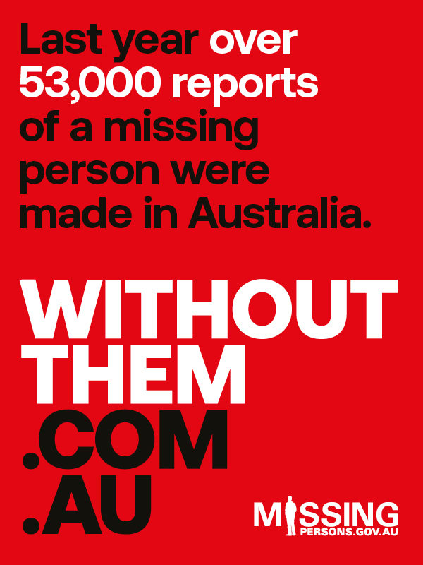 AUCrimeStoppers's tweet photo. This week is National Missing Persons Week. In 2021 over 53,000 missing persons reports were made to police. It’s time to come together and raise awareness of the issue of missing persons. To find out more, visit https://t.co/eRi8lZd1md #NMPW2022 #withoutthem #missing https://t.co/QvpFLXVwAH