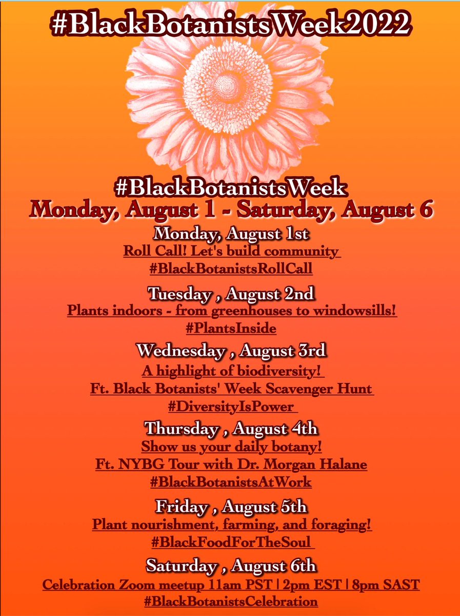 BlkBotanistsWk's tweet image. We are excited to see you tomorrow!! We are kicking off #BlackBotanistsWeek2022 with a roll call! We want to meet all of our amazing #BlackBotanists and hear what you are doing!! #BlackBotanistsWeek