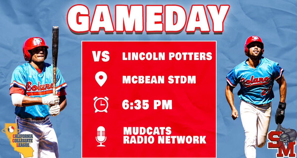 SolanoMudcats's tweet photo. Game 42 tonight in Lincoln! Mudcats trying to spoil the @lincolnpotters playoff hopes.

📻: https://t.co/UFJ3xFOsNX
📺: (Potters broadcast) https://t.co/cHKfVkAAjH
🎙️: @JonahKrell 

#DirtyFish🐟 | @CCL_Baseball https://t.co/FohFMFuDaG