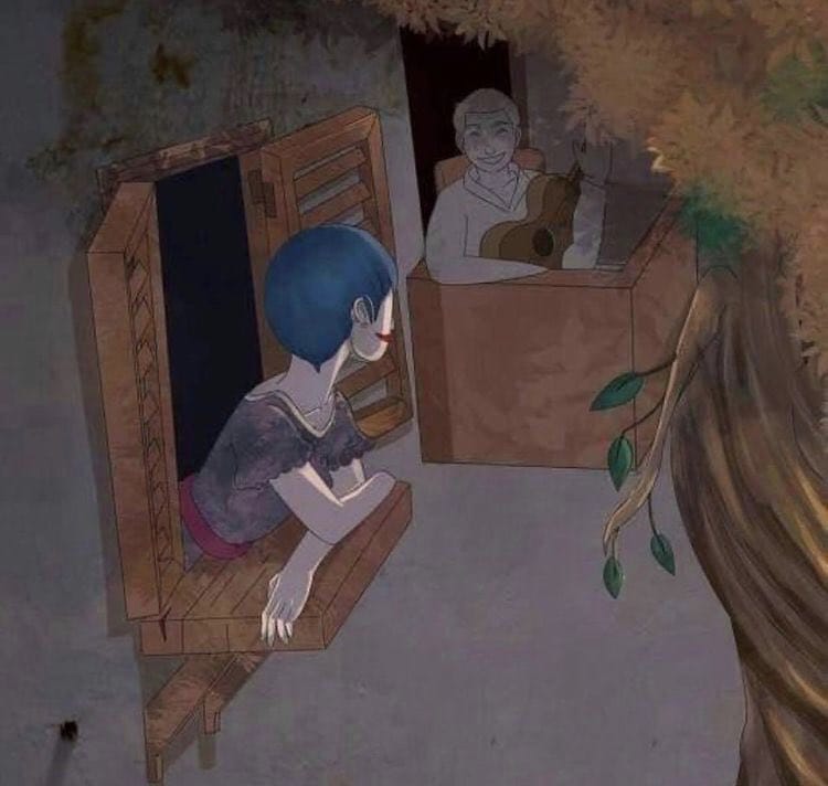 "ليتك لو كنت جاري، او جواري، او قريباً حول داري♥️"..