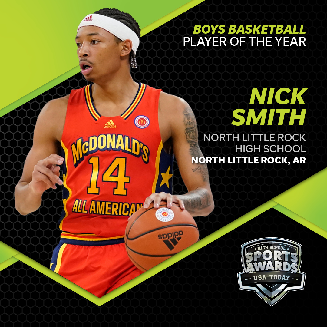 hssportsawards's tweet image. ⭐️ Nick Smith, Boys Basketball Player of the Year! 

@NTSmith1402 masterfully used his 6'5 frame to create scoring angles and size mismatches during @theNLRHS’s run to a state title. Look out for him at @RazorbackMBB this upcoming season!

Congrats Nick! #USATODAYHSSA