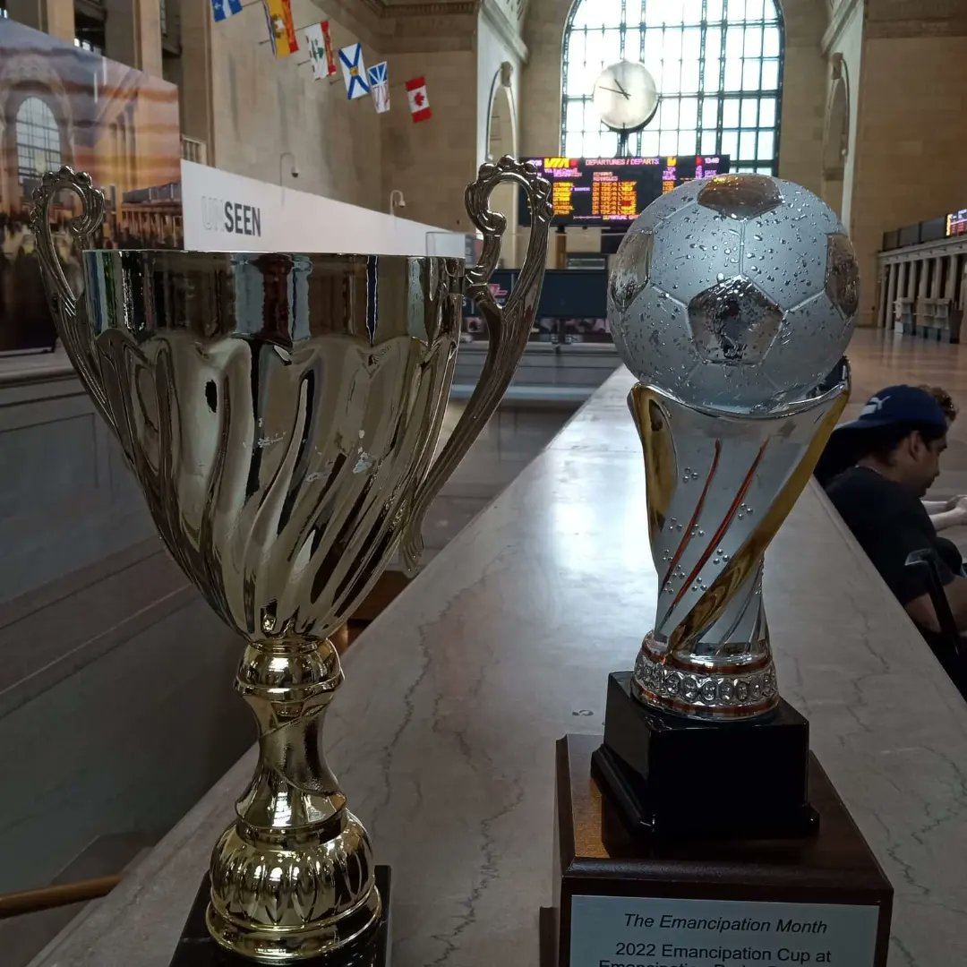 Emancipationmth's tweet photo. It's official the @emancipationcup thropy has arrived in Canada and started the new tradition of going pon de road at @torontocarnival.ca and is heading to @emancipationpark Brampton for the #EmancipationCup https://t.co/hYpvnZNPqt
