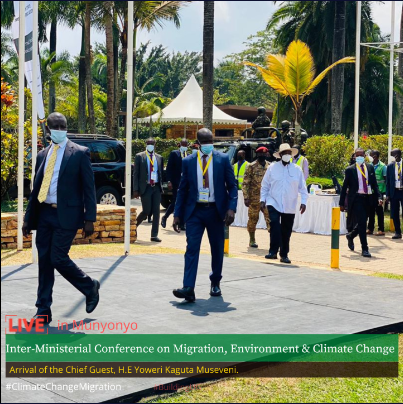 FredricksElla's tweet photo. President Museveni, the Chief Guest arriving at the Inter-Ministerial Conference on Migration, Environment and Climate Change. #ClimateChangeMigration https://t.co/JmQsoSMKWW