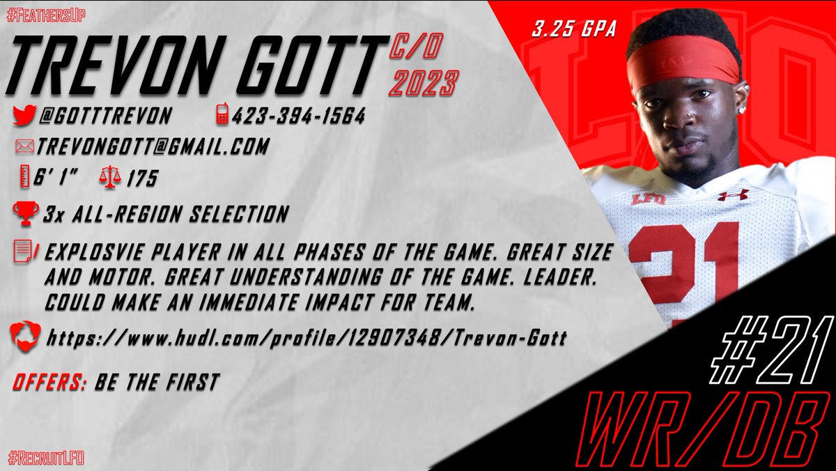 RecruitLFO's tweet photo. First up, #21 Senior WR/DB Trevon Gott @GottTrevon 

https://t.co/eaGa4K7WhU

#RecruitLFO https://t.co/wbnGQMtlXo