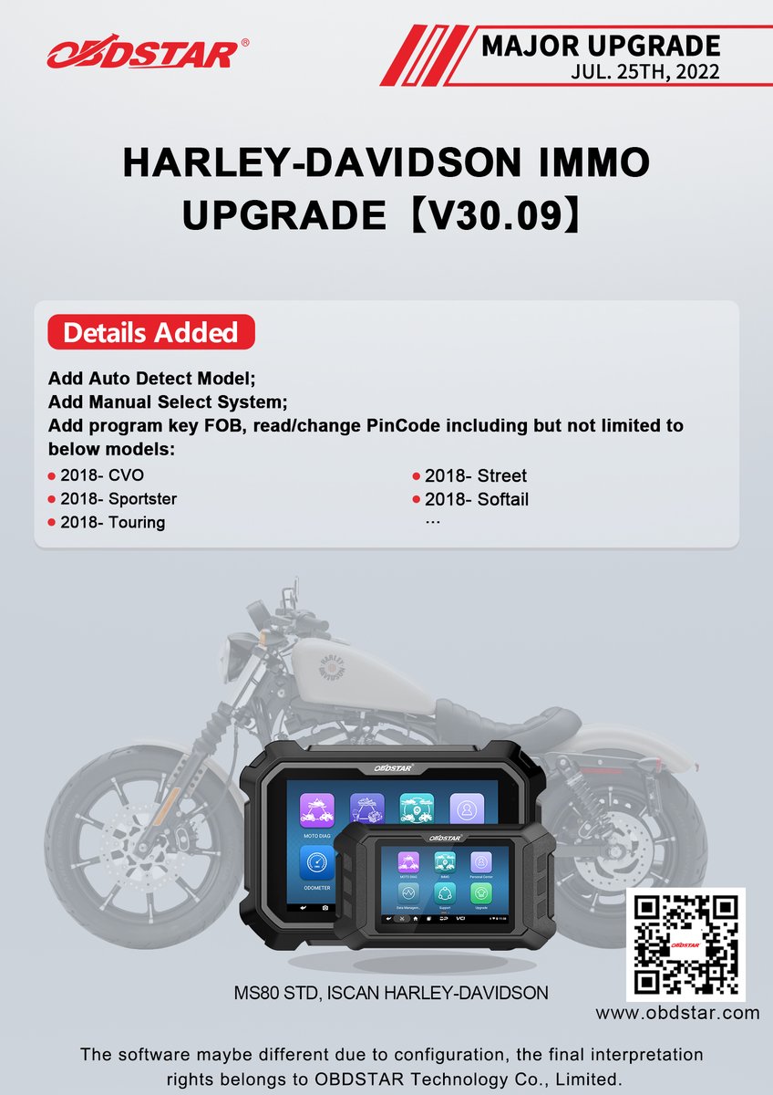 ObdstarTec's tweet photo. #OBDSTAR #Motorcycle #IMMO
#MajorUpgrade
HARLEY-DAVIDSON IMMO UPGRADE【V30.09】

#Motorcycle #MotorcycleImmo #MotorcycleScanner #MotorcycleDiagnosticTool #IMMO #antitheft #keyprogramming #immoblizer https://t.co/9BhOy39NPs