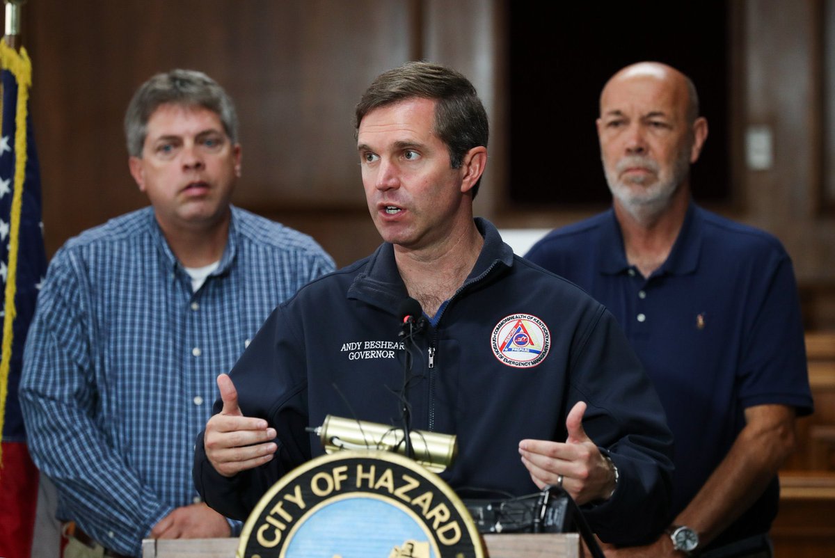 hazardkygov's tweet photo. End of day 4. There will be many more. 

Couple photos of our community leaders, Prestonsburg Mayor Les Stapleton, @GovAndyBeshear, and the man himself @TTChilders 

God bless all y’all helping we love you fierce. See you tomorrow https://t.co/4Yo5oGtAMR