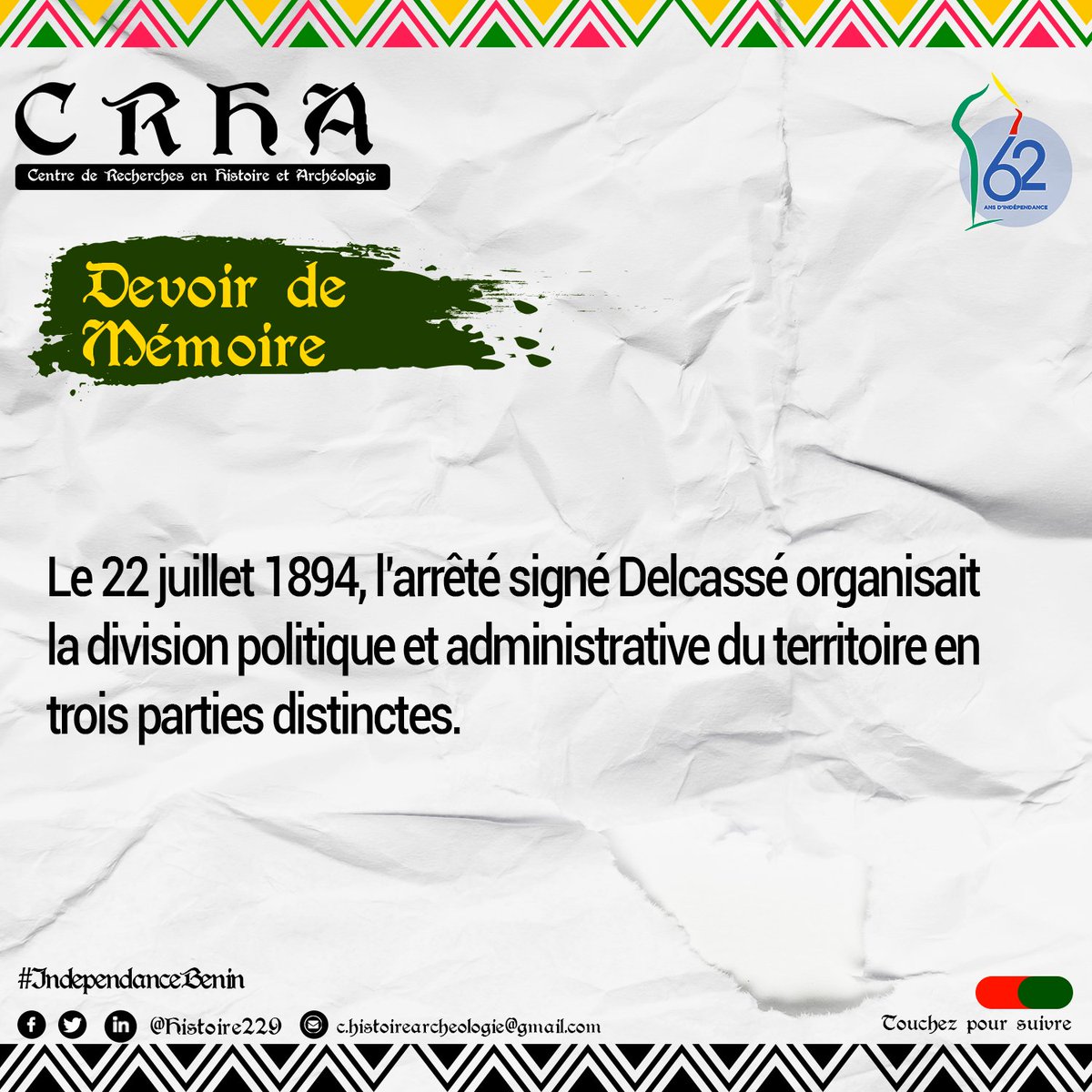 HistoireBj's tweet photo. #LeSaviezVous ? C'est en 1894 que l'espace de l'actuel République du Bénin prenait la dénomination de colonie du #Dahomey et dépendances.  

#CRHA229 #Histoire229 #wasexo #IndependanceBenin #IndependanceBJ https://t.co/2ujOhZnpXl
