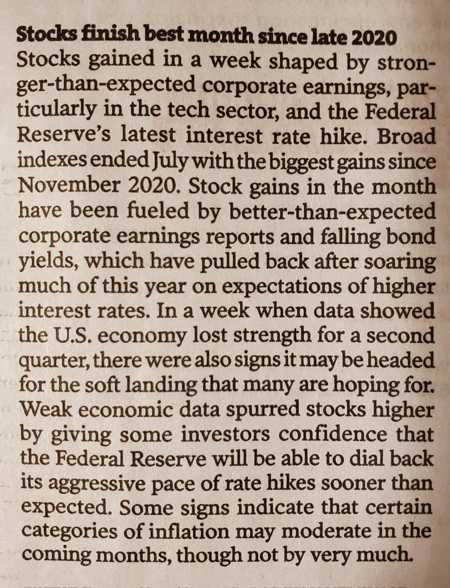 Molly1Jo's tweet photo. Look what I found buried in our local newspaper. Funny how good news for the Biden administration never gets front-page or top of the news hour coverage.🤔 #MSMFails #StockMarketUp #ThanksBiden  #NotARecession #MSMBS https://t.co/5wFlpvW7q1