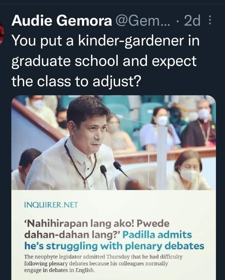 Samantha0797's tweet image. Dear mr. Audie Gemora,

Before bashing the Good Senator, kindly know first the Correct Spelling of a " KINDERGARTENER" Thank you.

#BeHumane
#HumilityFirst

Ctto.