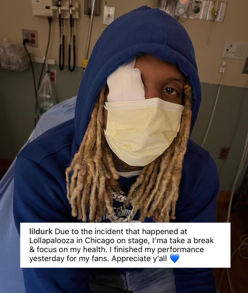 Mustafpro10's tweet photo. Lil Durk fait une pause après avoir été frappé au visage par une explosion de fumée sur scène https://t.co/6M3z0lhdRp
