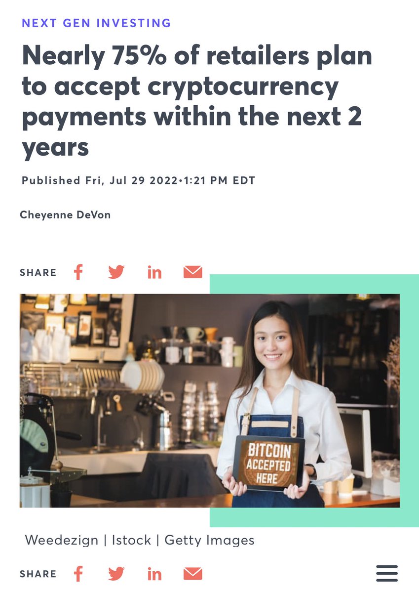 Bitwux's tweet photo. 近75%的美国零售商计划在未来两年内接受 #Bitcoin 或者其他加密货币付款！

看吧，从：不要、讨厌、非法，变成：优秀、创新、监管；耶伦奶奶干脆直接改口说：加密货币是有好处的，是创新，很健康。美国态度上的转变，是造就下一个超级牛市的根本基石

所以，不会是四年牛熊周期，美国的大刀饥渴难耐！ https://t.co/gO06gd9DSx