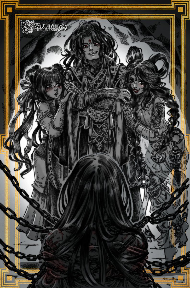 SVSSS, Chapter 1:
"In a murky black room, a metal rope hangs from the ceiling beam. From the metal rope hangs a ring. The ring is bound around a man's waist. If that can still be considered as 'human.' (...)"

#人渣反派自救系统
#ScumVillainsSelfSavingSystem 
#bingqiu #svsss