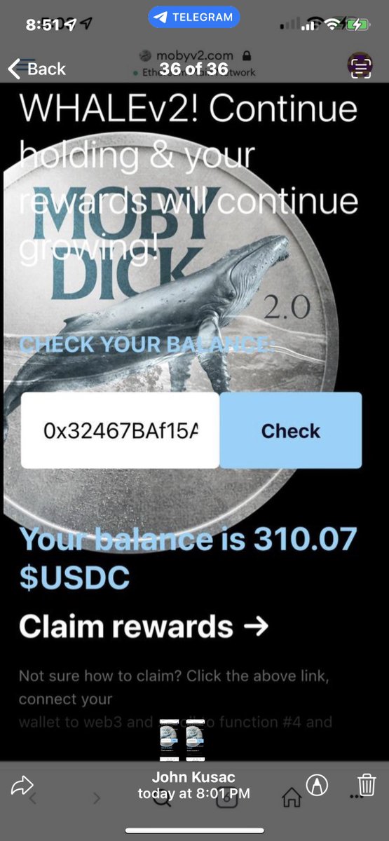 Thank You #whalev2 For Another Great Day, With A Great Dev, And 5% Of Tax Paid To The Community In USDC Reflections. Can’t Wait Til This Is $3,000 A Day With What’s Coming. #LFG #ETH #altcoin #100xgem #Crypto #Passivelncome #USDC #USDT #USD #LFG #mobydick #mobydickv2