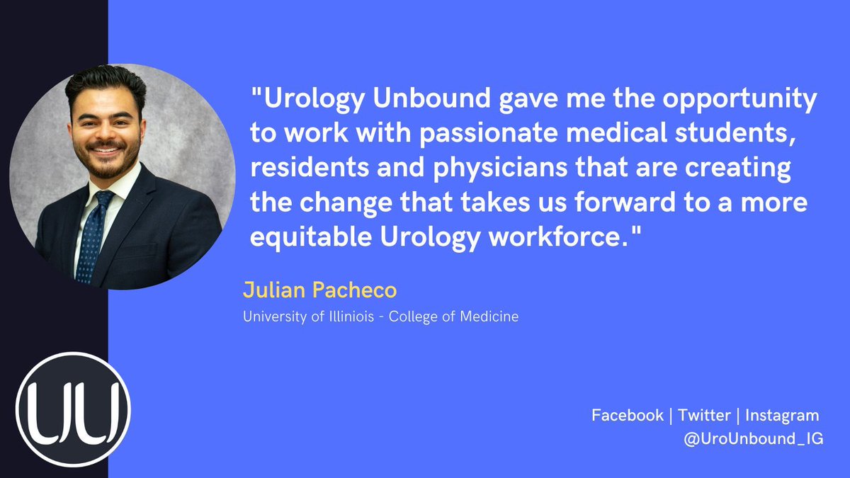 Last but not least of our exiting <a href="/UroUnbound_IG/">Urology Unbound: Urology Interest Group</a> interns in <a href="/Pacheco_Julian/">julian pacheco</a> from U. Illinois COM. We celebrate his webinar mastery, grant-writing, and commitment to #healthequity. Be on the lookout for him during #UroMatch2023!
<a href="/LatinXUro/">LatinX In Urology</a> #UroSoMe #StreamTeam