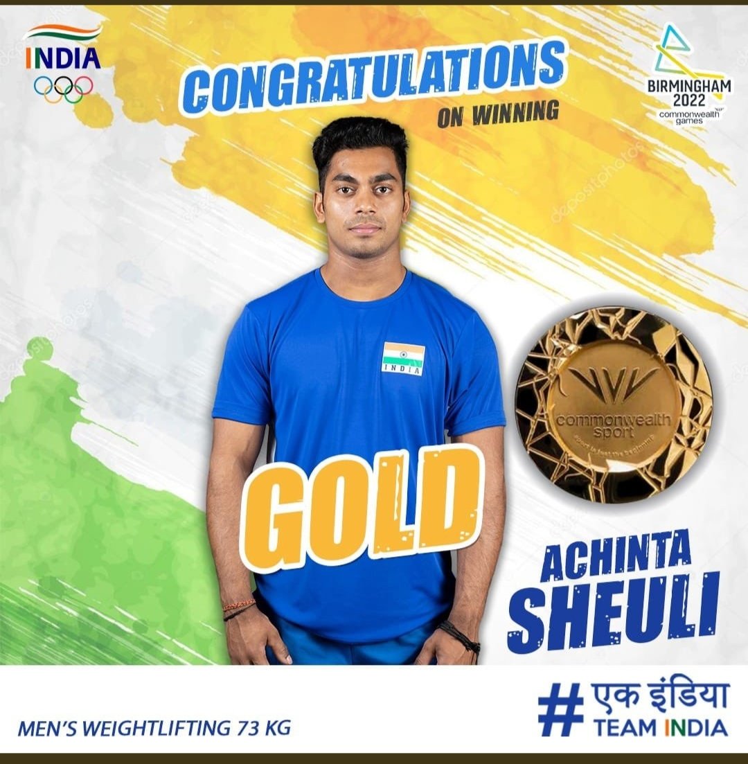 REAPUttarkashi's tweet photo. Another one for India
3rd Gold for India !
The Indian Weightlifter, Achinta Sheuli won India's third Gold Medal 🥇 in the #CommonwealthGames 2022 in men's 73kg Weightlifting!
Heartiest Congratulations to #AchintaSheuli for making India proud. https://t.co/TZztIr136E
