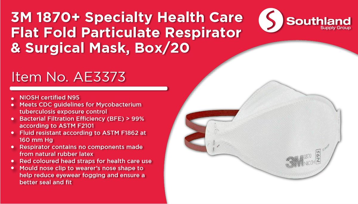 The 1870 healthcare respirator is designed to help provide respiratory protection for the wearer against certain airborne particles. Protect yourself for only $57.75 including gst! 👉 bit.ly/3oGRoQv

#southland #southlandsupplygroup #3M #3Mrespirator #sitesafety