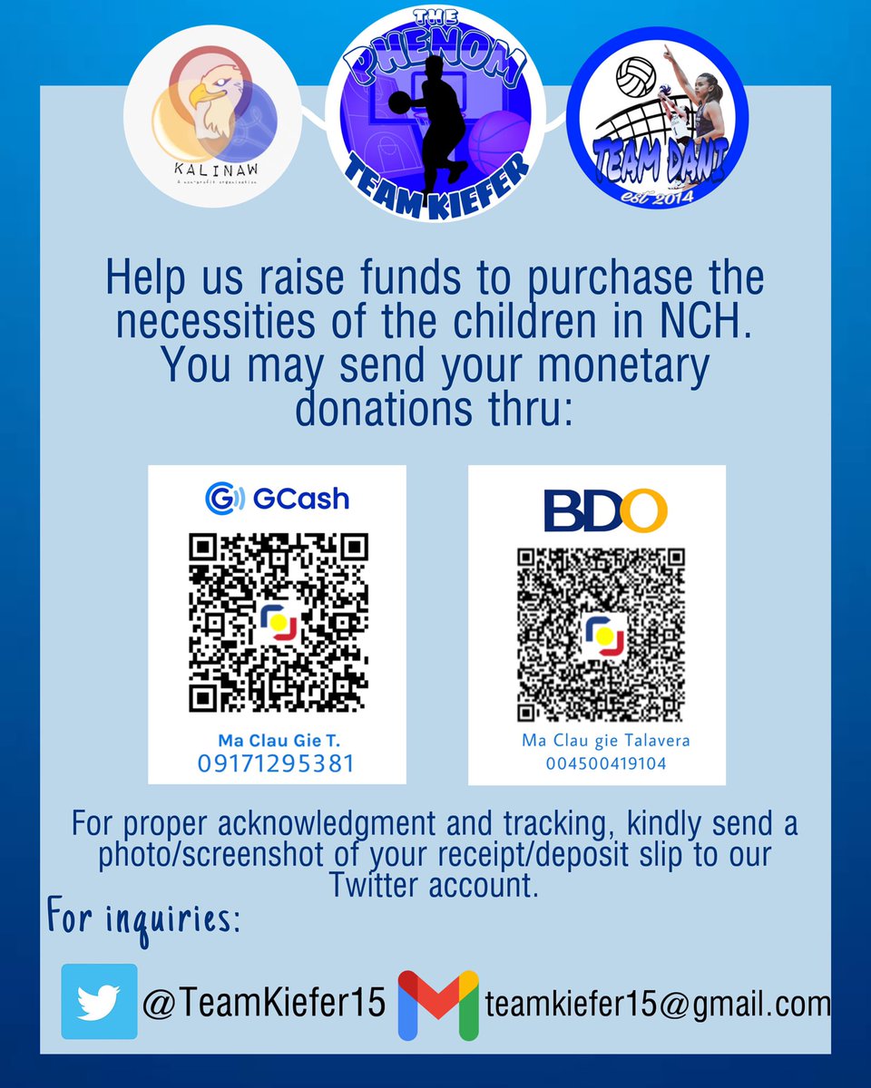 TeamKiefer15's tweet photo. With this regard, we are opening a donation drive humbly asking for monetary donations to help us purchase the necessities of the patients in NCH.

Please see the details below on how you could help us put smiles on the faces of the children. 🤍
#ProjectHope https://t.co/vEdoDtABDl