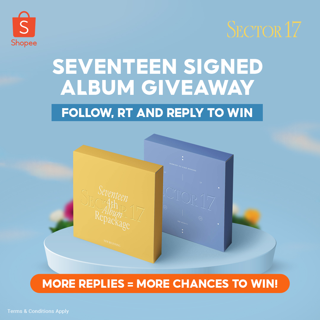 ShopeePH's tweet photo. SIGNED SEVENTEEN ALBUM GIVEAWAY 🌏

Want to take home (home home home) a signed #SEVENTEEN album? Follow these:
1. Follow us and Retweet this post
2. Reply 1 song from #SECTOR17 + #ShopeePHxSEVENTEENVC

More replies, more chances of winning!

*T&amp;Cs Apply: https://t.co/VgDYMJKl19 https://t.co/JIaKF9mcqR