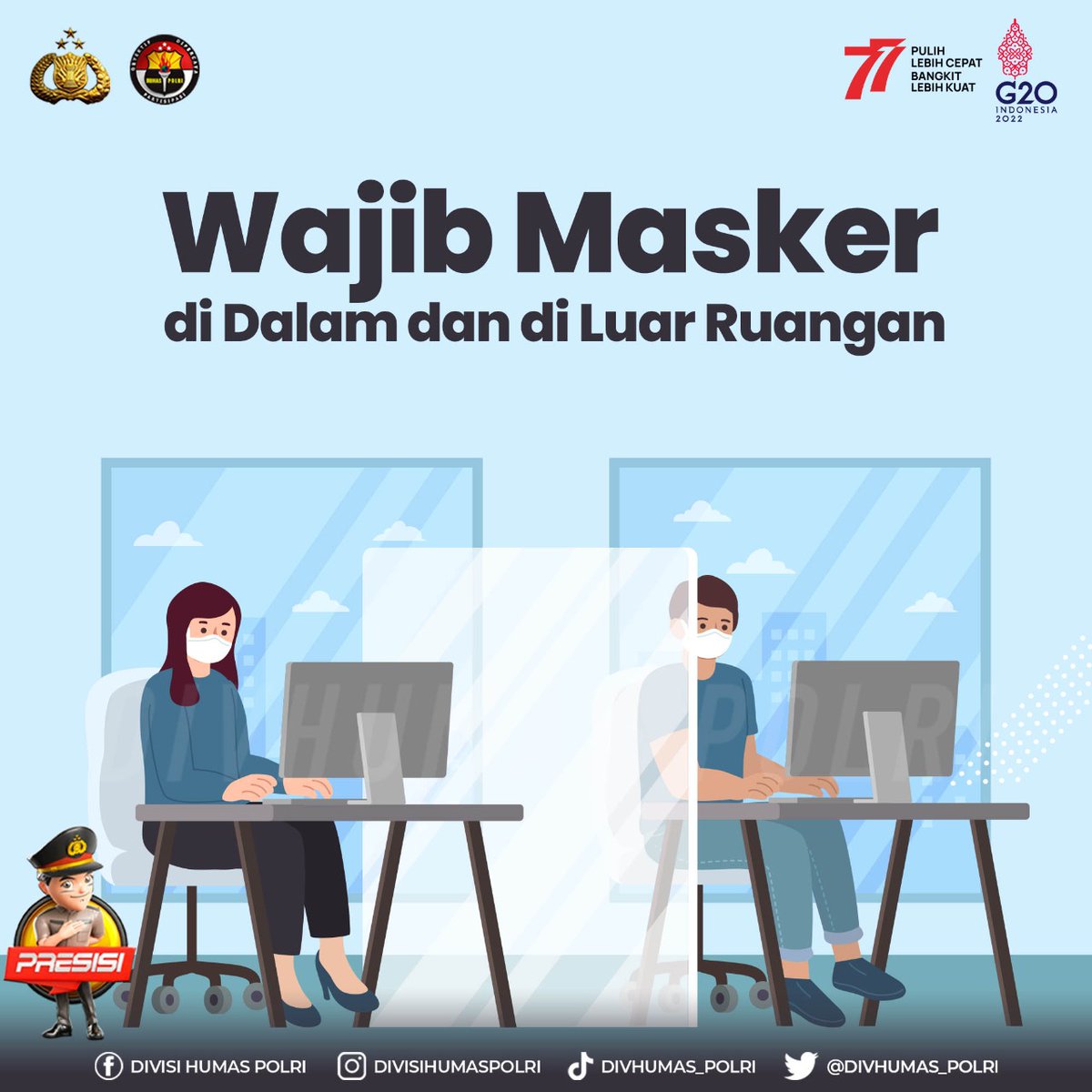 sumberlawang86's tweet photo. Wajib Masker di Dalam dan di Luar Ruangan

Kasus Covid-19 kembali melonjak, mari tekan penyebaran Covid-19 dengan selalu memakai masker saat beraktivitas di dalam maupun di luar ruangan.

#PerkuatJagaImunitas
Disiplin Protokol Kesehatan https://t.co/1GkgDnGzku