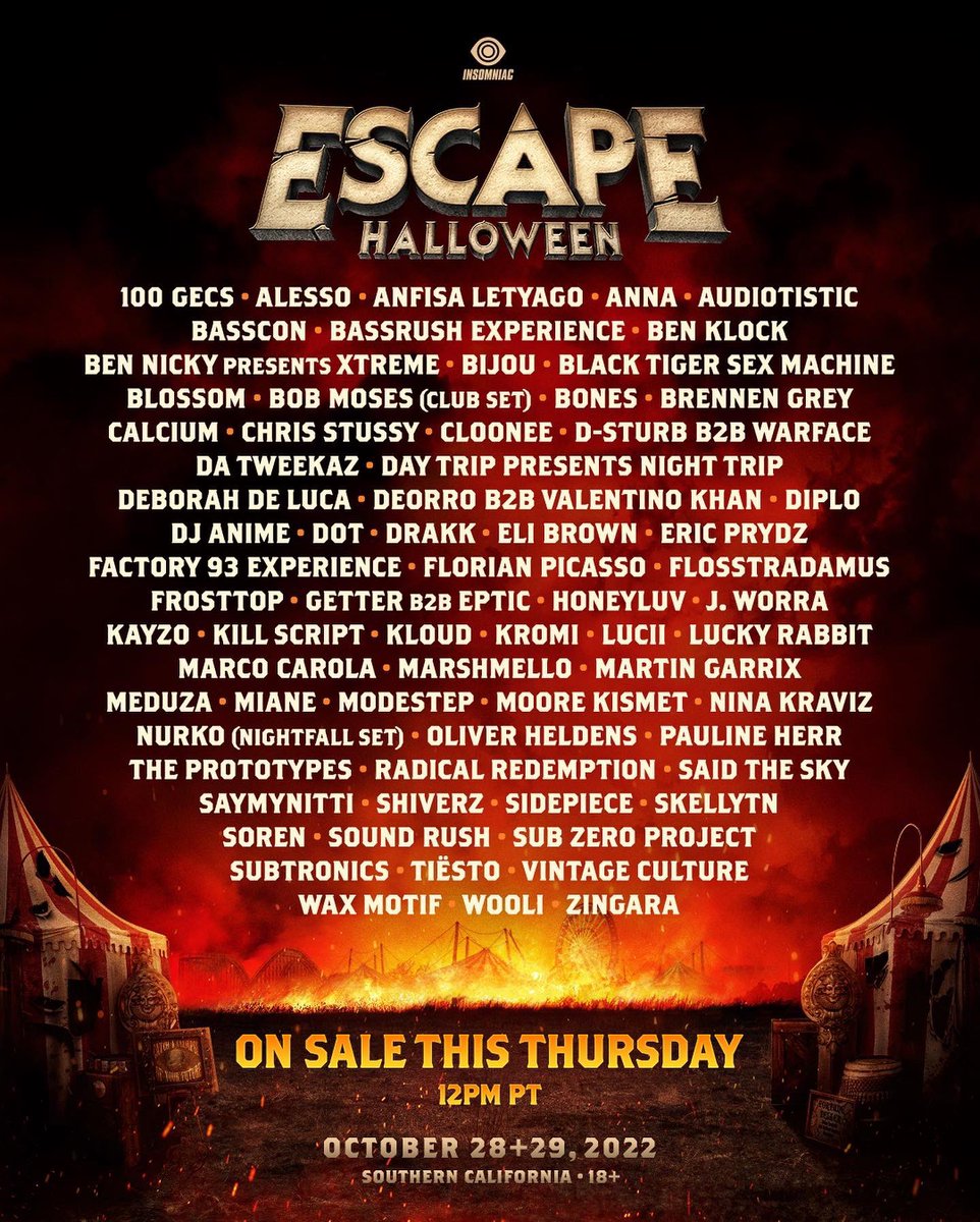 GlobalDanceGDE's tweet photo. 🚨 BREAKING - Escape Halloween 2022 Lineup Officially Announced
Which DJs are YOU excited for?
Tickets on sale THIS Thursday @ 12pm ► https://t.co/Uf5CWkDcH3 https://t.co/B0paHBwujZ