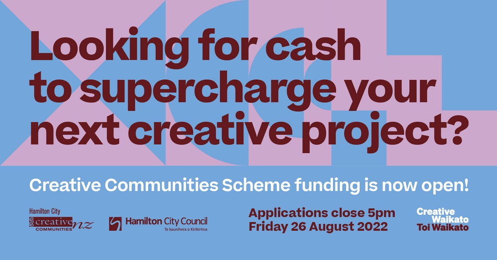 CCS for Kirikiriroa Hamilton is open now!

If you've got a creative project you want to supercharge with funding, get your application in before 5pm 26th August 

👉 creativewaikato.co.nz/creative-resou…