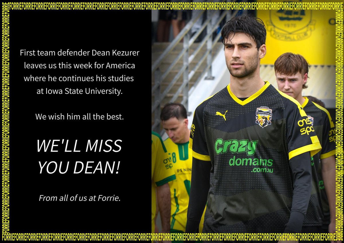 ForrestfieldC's tweet photo. Hear First Team player Dean Kezurer speak after his last match with the Forrie Boys as he heads off to America to continue his studies! 

https://t.co/XHJx7rFuNe

All the best Deano!! 

🟡⚫️🟡⚫️ #oneforrie 🟡⚫️🟡⚫️ https://t.co/g5ZvznojjD