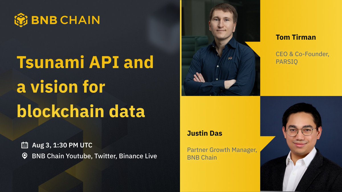 BNBCHAIN's tweet image. Join us alongside @parsiq_net, as we discuss blockchain data and learn of the project's latest innovations

🗓️ August 3rd
⏰ 1:30 PM (UTC)
📍 youtube.com/watch?v=fpFre9…

If you needed any more incentive, follow these steps to win up to $1,000 in $PRQ tokens⤵️
gleam.io/ltBQr/bnb-chai…