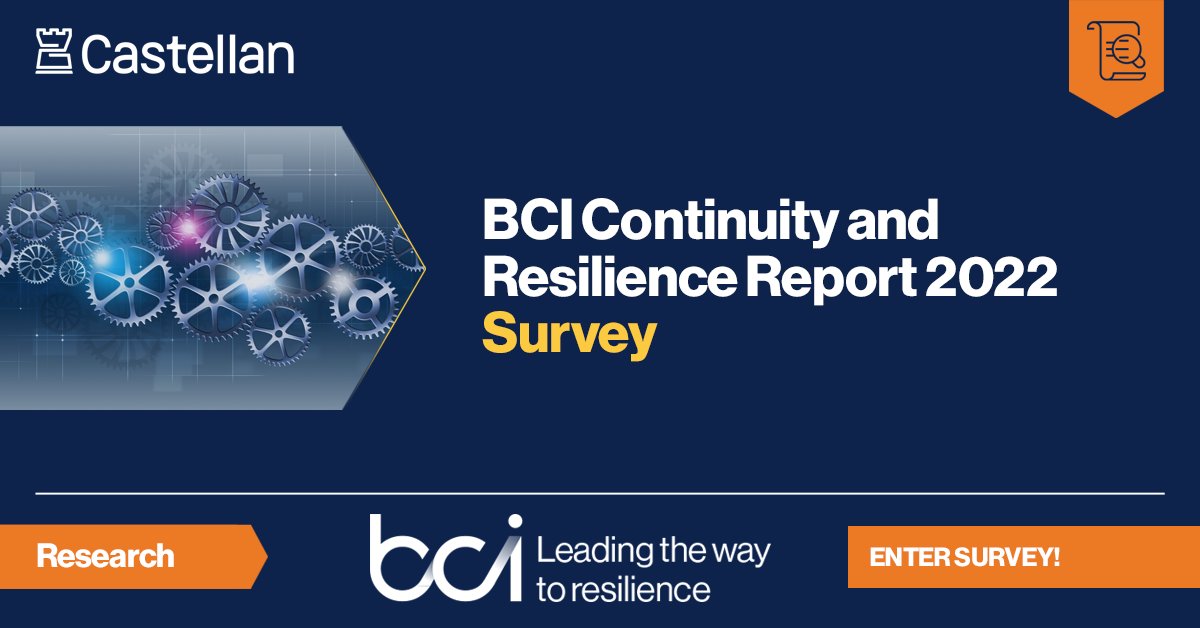 TheBCEye's tweet photo. Take part in the BCI Continuity &amp; Resilience #survey - help us examine how #BusinessContinuity &amp; #Resilience are perceived within organizations &amp; the challenges brought by new #working environments: https://t.co/T0CF8pNmqY
Sponsored by @Castellan_ https://t.co/yyuKXXBhZQ