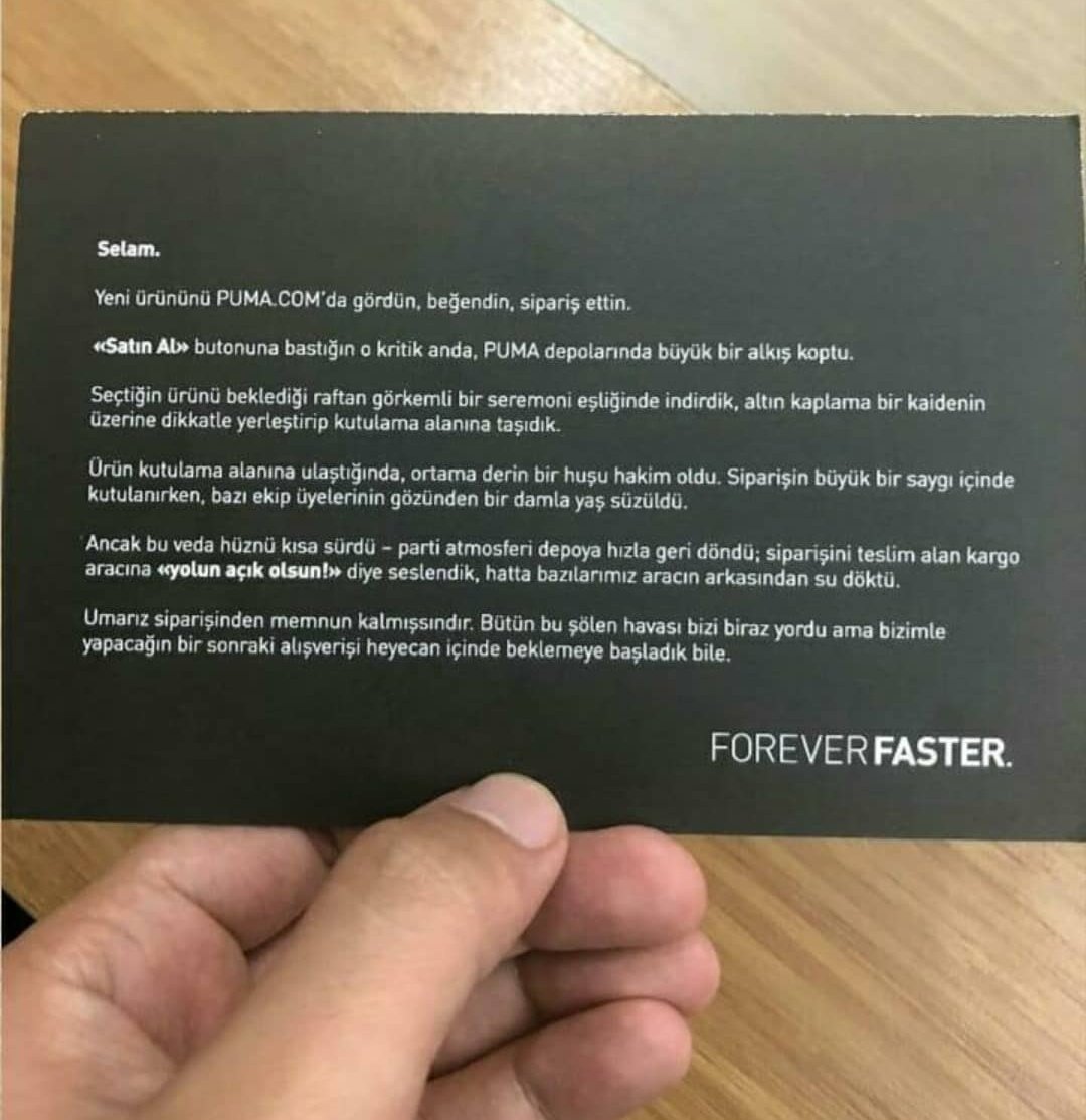 Puma'nın online alışverişte yolladığı teşekkür kartına bakın ahdkshdkahd