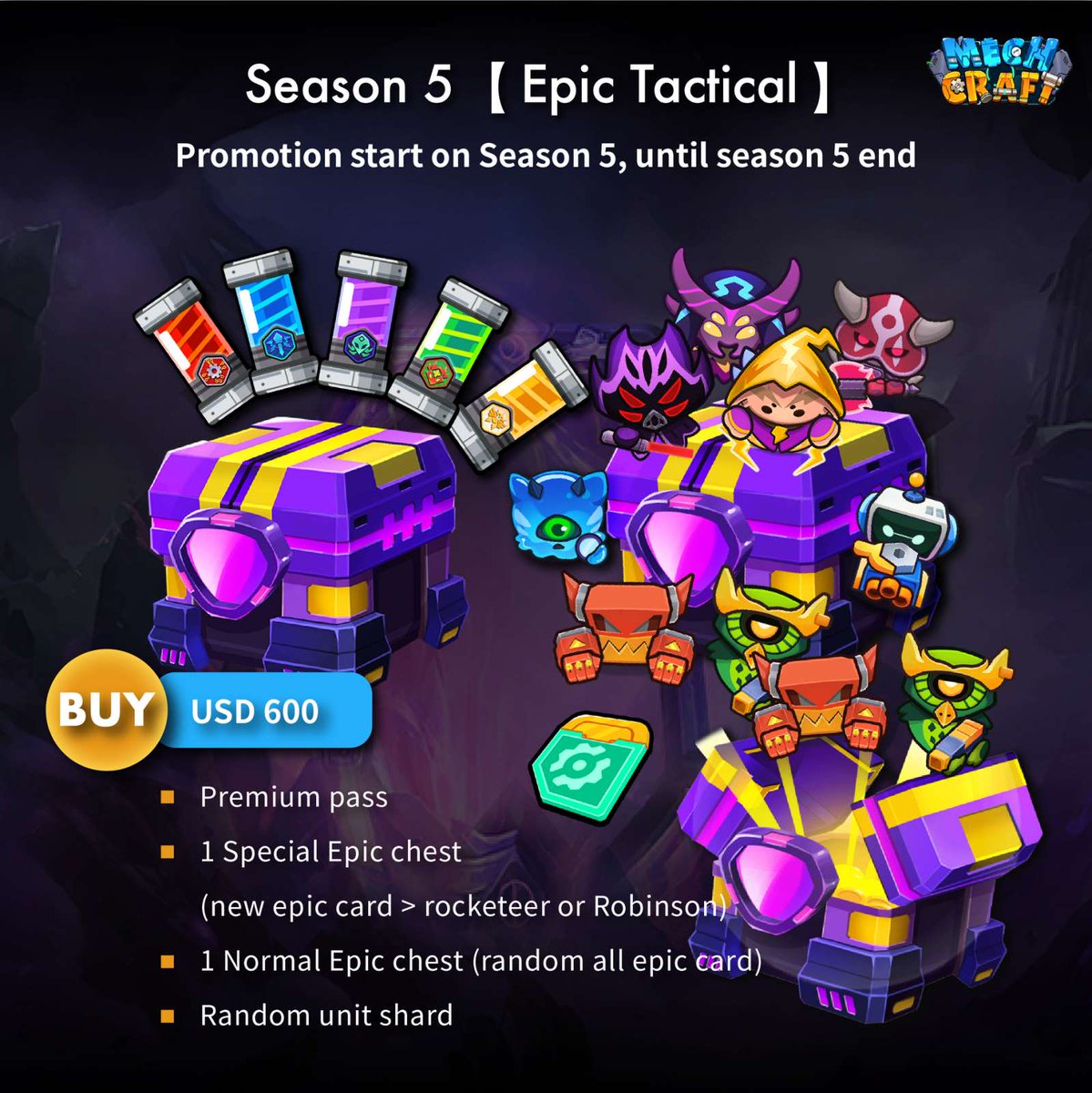 MechcraftWorld's tweet photo. Season 5⃣ Promo Deals 2022🥇

1. Go to https://t.co/8FALE6rOkW ✔️
2. Choose your Promotion Package
3. Start Playing and have Fun!🎮
-------
#NFT #gamefi #DeFi #Blockchain #p2e #pvp #Guardian #MECH #bnb #BUSD #USDT #Promotion
#Season5 https://t.co/hN6m6gJIo5