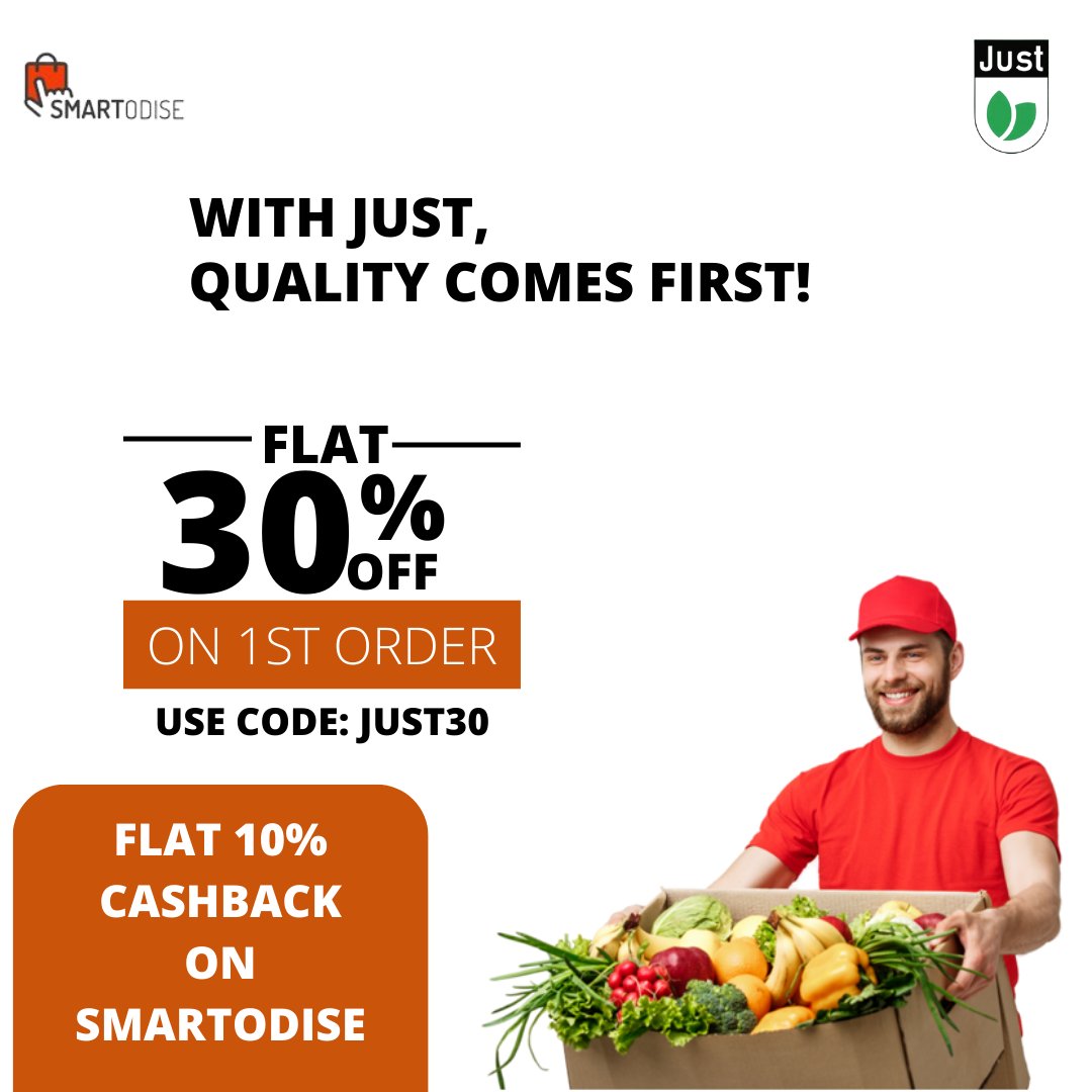 smartodise's tweet photo. With Just Quality Comes First Flat 30% Off On First Order use code:JUST30 And Flat 10% Cashback On https://t.co/9p73jM1NWF
#cashback #cashbackoffers #smartodise #vegetable #rewsrds #grocery #groceryproduct #fresh #justfresh #dailyfresh #freshvegetable https://t.co/q4aGC4w9jw