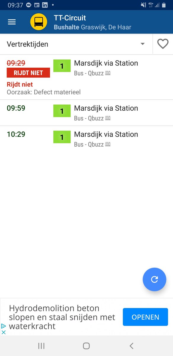 Dan sta je bij de halte op tijd. 
Open de halte app.
Meld <a href="/QbuzzGD/">Jonas (Fronk)</a> Dat de bus niet rijd.
Dacht goed geïnformeerd door <a href="/infoQbuzz/">Qbuzz</a> .
Dus maar gaan lopen tot de eerste halte een half uur verder. 
Wat denk?
Komt de defecte bus gewoon voorbij. 
Top service.