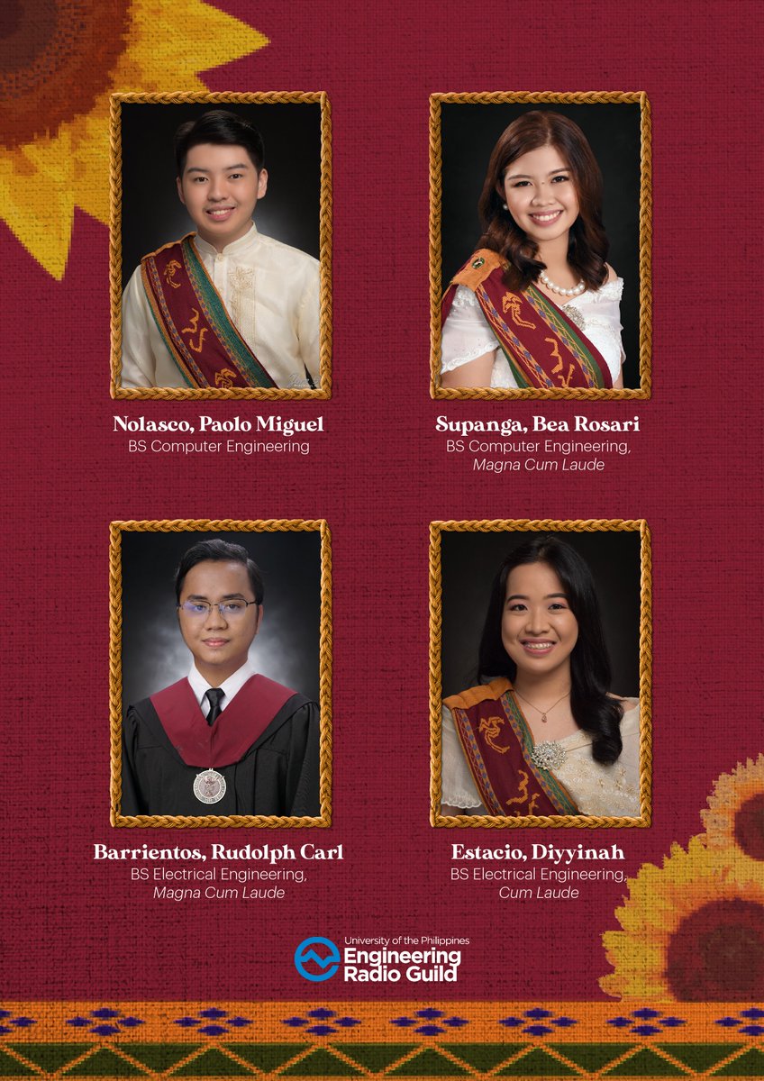 uperg's tweet photo. Malugod na kinikilala ng UP Engineering Radio Guild ang mga bagong magsisipagtapos ngayong AY 2021-2022!

Nawa'y ang lahat ng mga natutunan ninyo bilang mga mag-aaral ay inyong maibahagi at magamit para sa kapwa at para sa bayan!

Padayon! Mga Iskolar ng Bayan!

#ERGFight https://t.co/CgvF5T3jhI