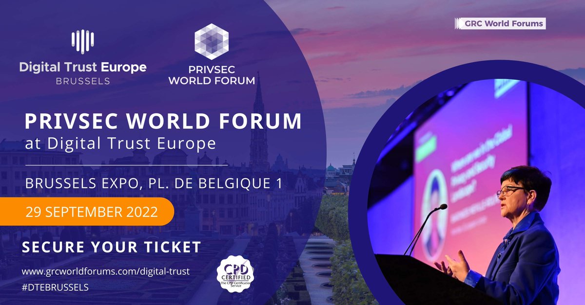 PrivSecEvents's tweet photo. PrivSec World Forum is coming to Brussels! 🌎
📆 29 September 2022, Brussels Expo, Pl. de Belgique 1, 1020 Bruxelles
Reserve your free space at PrivSec World Forum Brussels: https://t.co/CFiEpZezLz
#Privacy #DataProtection #Security #PrivSecWF #DTEBrussels #Brussels https://t.co/bGzvV2gdlz