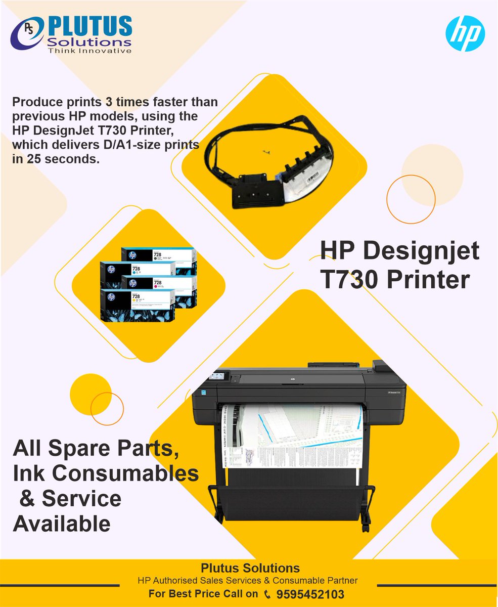 PlutusSolution's tweet image. Produce prints 3 times faster than previous HP models, using the HP Designjet T730 Printer. Also Ink Consumables , Printhead, All spare parts available at best price . Call us on 9595452103
#HPdesignjetPlotter #hpwideformatprinter #inkcartridges #spareparts #Inkconsumables