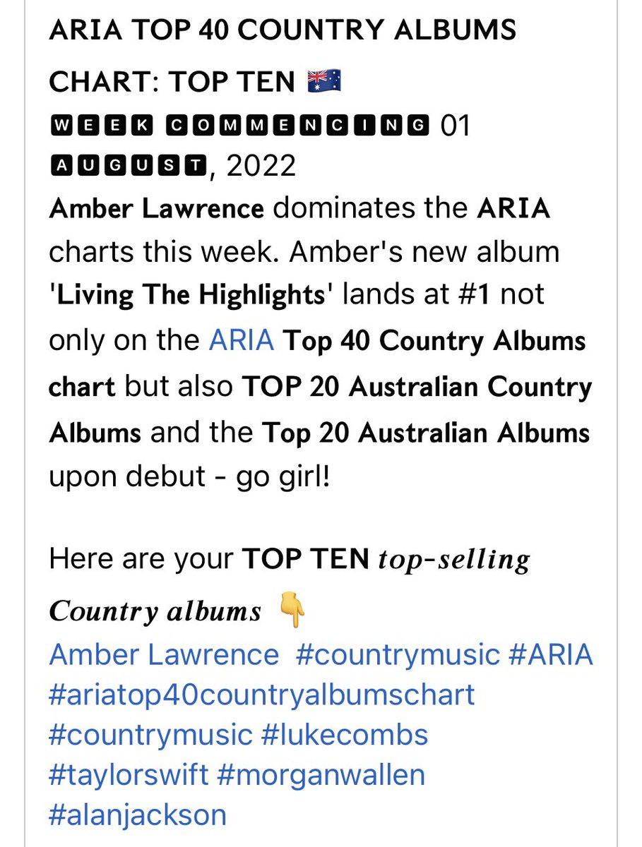 So proud of my friend Amber - #1 Country Album and she is in good company alongside Taylor Swift! Amber’s new Living for the Highlights album is seriously crazy good ❤️🎵❤️🎵❤️<a href="/amberlawrence/">Amber Lawrence</a>