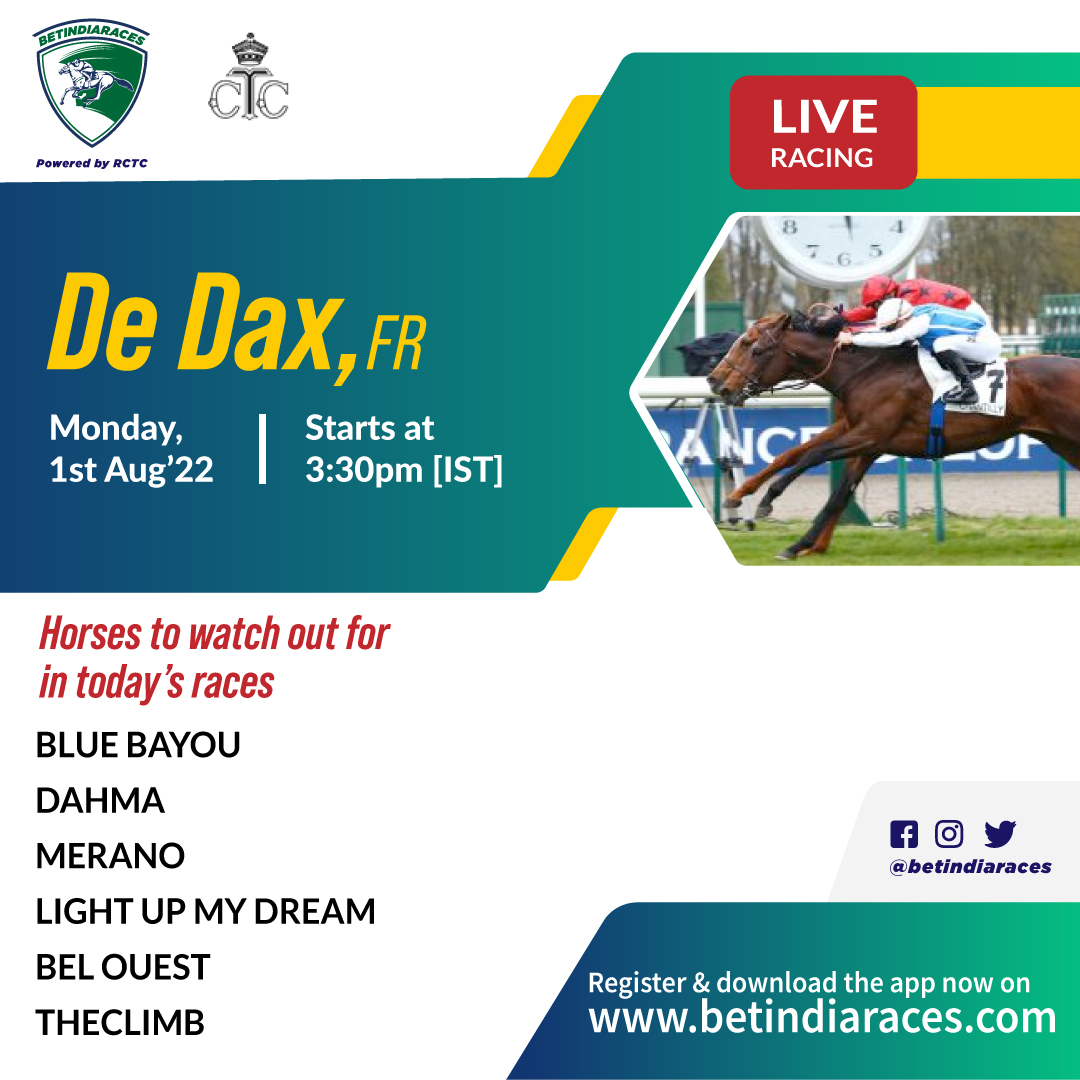betindiaraces's tweet photo. Watch &amp; Bet on LIVE racing from De Dax, France on https://t.co/fJkvlbcqAf Powered by @RctcTurf
The races start at 3:30pm[IST]
Register &amp; download the app now to place your bets!
#betindiaraces #horseracing #livehorseracing #betnow #france #franceracing #francehorseracing https://t.co/YG8GzgUdsm