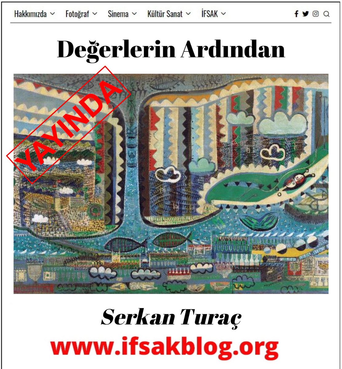 Yeni yazı! 
Yönetmen ve fotoğrafçı Serkan Turaç (<a href="/serkanturac/">Serkan TURAÇ</a>) “Değerlerin Ardından” yazısıyla İFSAK Blog’da: 

“Sanatçılar hayatları boyunca üretirler. Halkla paylaşarak eserlerinin güçlerini kanıtlarlar. Gelecek nesillere taşınan bu ..” 

Devamı için bit.ly/3JlpTWu