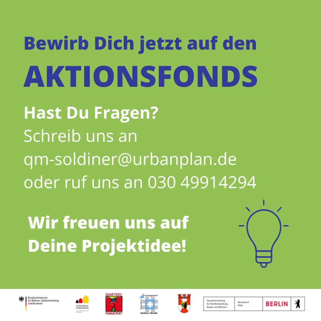 Nachbarschaftliche Ideen für den #soldinerkiez gesucht! Beantrage bis zu 1.500€ für Sachmittel für dein nachbarschaftliches Projekt. Alle Infos findest du hier:
soldiner-quartier.de/service/downlo…

#aktionsfonds #ehrenamt