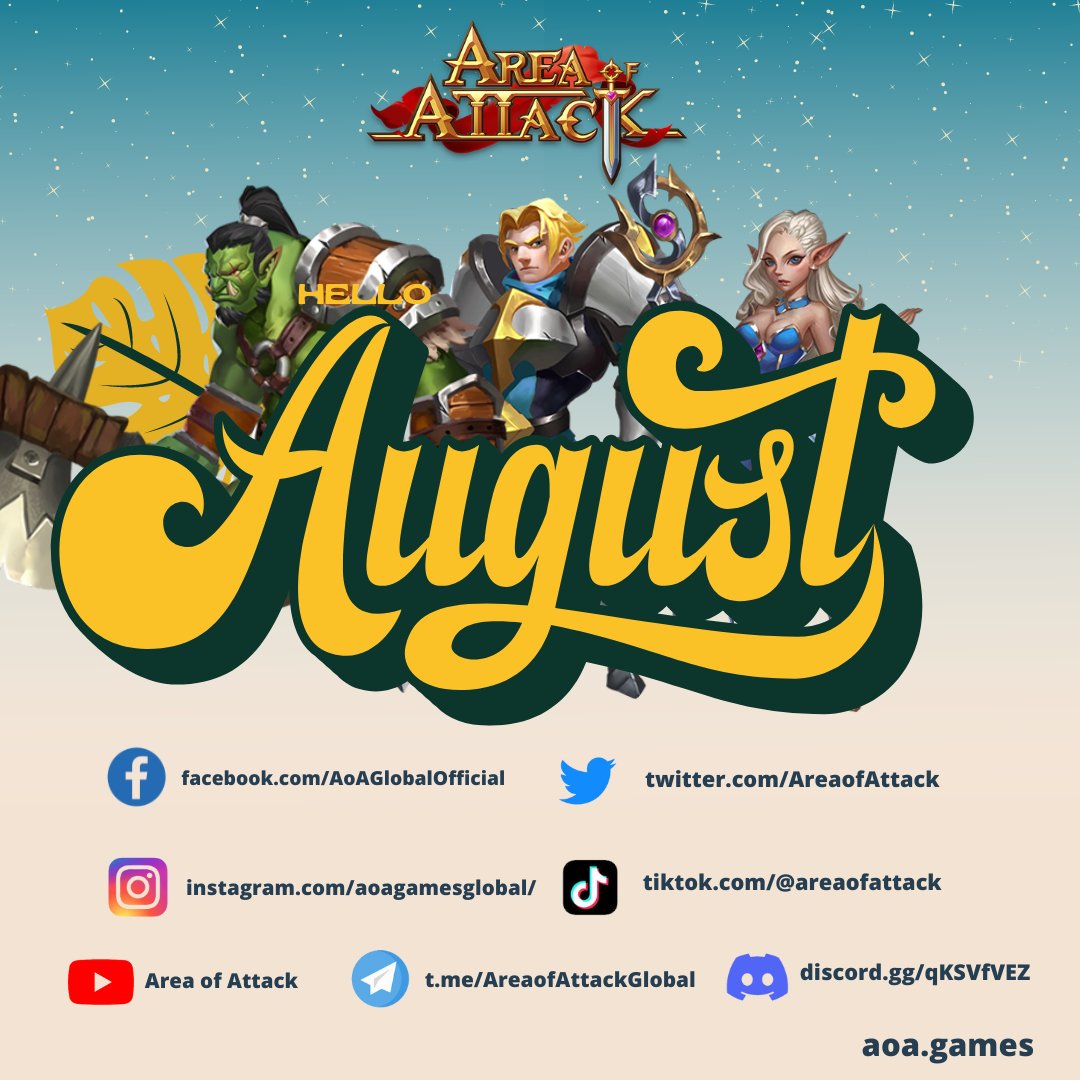 AreaofAttack's tweet photo. Hey it's AUGUST! β¨β¨β¨
Attack now with AREA OF ATTACK! βοΈβοΈβοΈ
Official Website ππ» https://t.co/hXJV7dH8pN
#AreaOfAttack #AoA #LetsPlayAoA #AoAxStreamers #AoAReview #MMORPG #NFT #GameFi #P2E #Play2Earn #PlayToEarn #Metaverse #HelloAugust #August https://t.co/tR5WfDZqPX