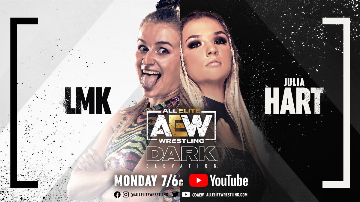 AEW's tweet photo. #AEWDarkElevation TONIGHT
-@TheJuliaHart v @LILMEANKATHLEEN
-@Miss_LeilaGrey v @LuminousJCStorm
-#TheFactory @QTMarshall/@AnthonyOgogo/@AaronSoloAEW/@Mr_Freakbeast v @TheBobbyOrlando/@BryceDShook/@victorious_brg/#TUGCooper
Tune in to https://t.co/lBSV4sbfpB 7/6c! https://t.co/nMDFFS3yKH