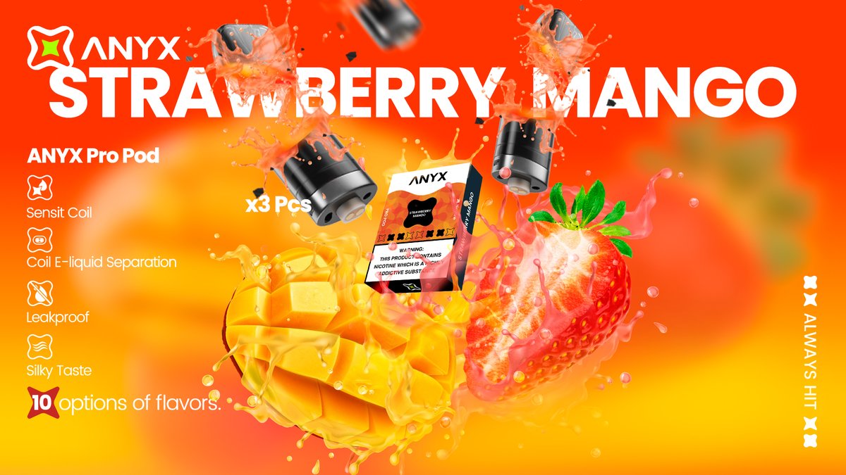 anyx_global's tweet photo. Taste the fruits of summer with strawberries and mango in a tropical blend.

https://t.co/c3uzoVFFbU

#StrawberryMangoVapeFlavor #ANYX #ANYXPro #ANYXGlobal #ANYXProPod https://t.co/qO0Fmn1XCS