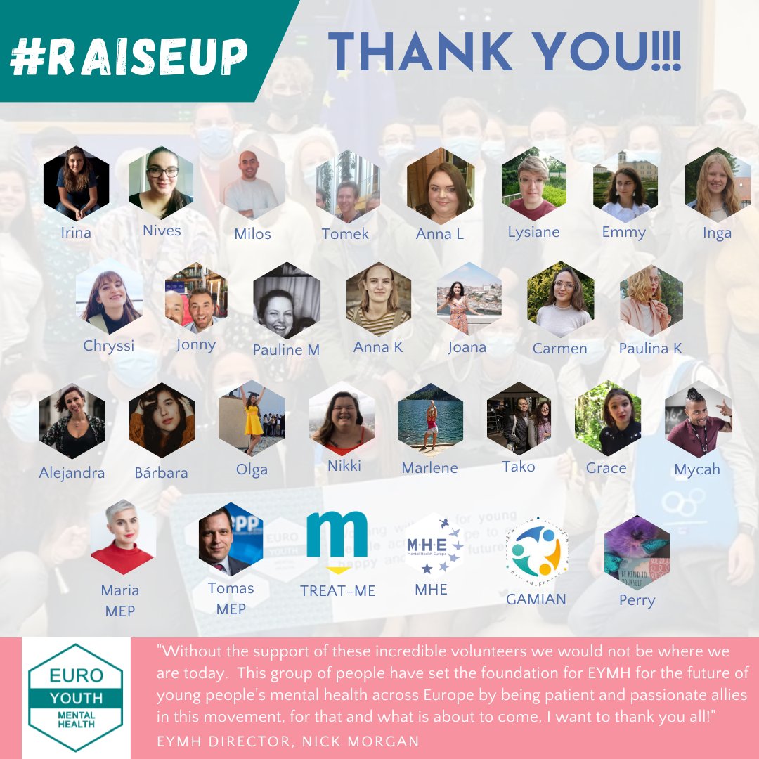 EuroYouthMH's tweet photo. As we embark on our 3-year strategy, and new volunteering recruitment starting soon, we wanted to say THANK YOU to everyone that has helped us so far.
#raiseup #epp4youth #europeanyearofyouth #mentalhealth #mentalhealthmatters #EYMHactivist #mentalstories https://t.co/DYjEsHrN88