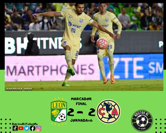 balompie_de's tweet photo. EMPATE EN LEON!⚽🏟️

Club León🦁 empate ante Club América🦅 en un gran partidazo de ambos equipos

Goles de León 
Victor Dávila al 32
Osvaldo Rodríguez al 66
Goles de América 
Henry Martin al 45 y 81

¿Como se les hizo el juego?

#AdictosAlFutbolMX  #LigaMX #ClubAmerica #ClubLeon https://t.co/29VThRyvZX