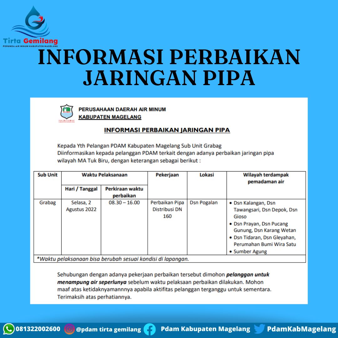 Informasi Perbaikan Jaringan Pipa

#pdam #perumda #perumdaairminum #tirtagemilang #kabupatenmagelang #kabmagelang #kominfomagelang