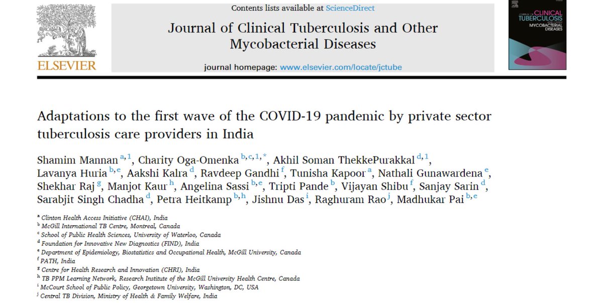 Proud to have contributed to this important paper that assesses the impact of #COVIID in private #tuberculosis care providers, and changes they adopted in their practice due to the pandemic. Thanks @paimadhu for nudging . Read to know more: bit.ly/3Bsyg0o @PATHtweets