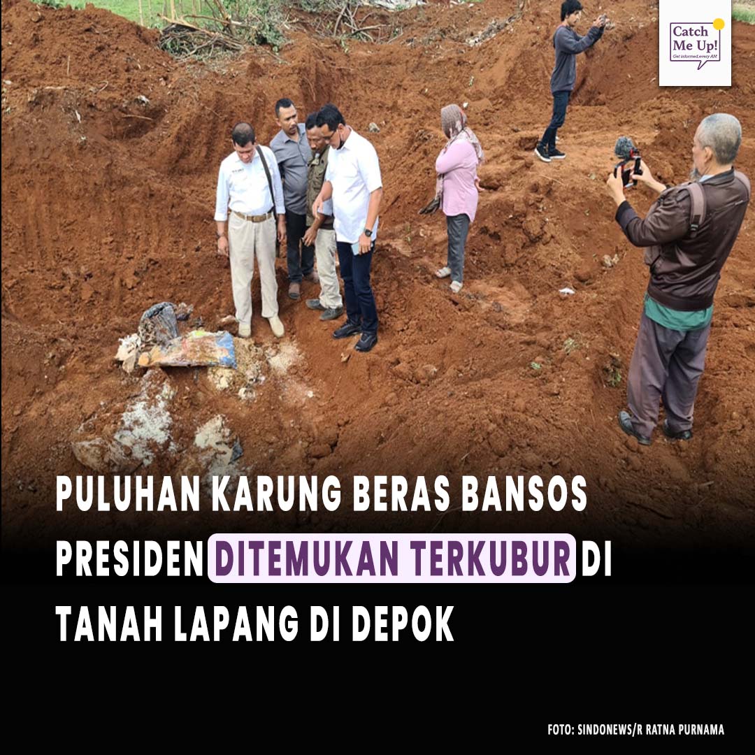 Warga Depok, geger atas penemuan beras bantuan sosial Presiden yang dikubur di tanah lapang Jalan Tugu Jaya, Tirtajaya, Sukmajaya, Depok, Jawa Barat yang diperkirakan mencapai satu kontainer.