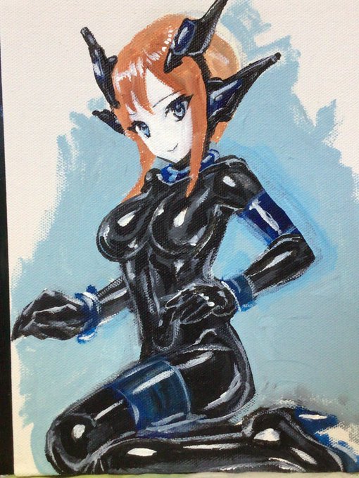 アクリル絵の具で最近また描き始めました。
デジタルじゃなくてもラバースーツ系の絵になってしまいますが…。 