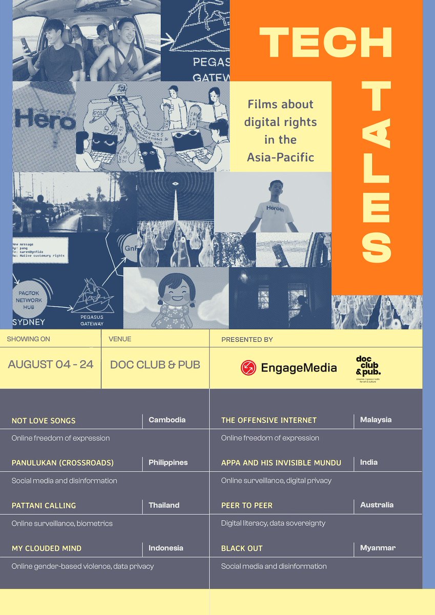 EngageMedia's tweet photo. Catch the #TechTalesFilms in Thailand from August 4-24!

@DocClubAndPub will be screening 8 films highlighting digital rights issues in the Asia-Pacific. Get your tickets here: https://t.co/76NAo8VQSJ

Watch out for weekly announcements: https://t.co/egiu9gYsqE https://t.co/R3c2yWs4VU