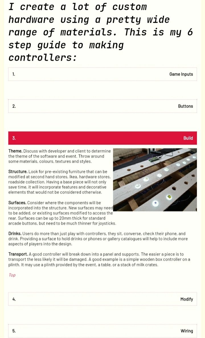 *4 Guides to Making Things*
I've released a series of guides on my website explaining my methods on designing;
-Controllers!
-Software!
-Exhibitions!
-Venues!

Louieroots.com

(Best on desktop, DM me any issues/feedback, thank you!)